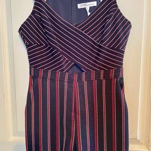 BCBG Dressy Tank Vertical Striped Jumpsuit with Front Cutout